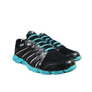 Fila Shoes Womens 10 Athletic Trainers Running Foam Cool Max Black Blue Comfort
